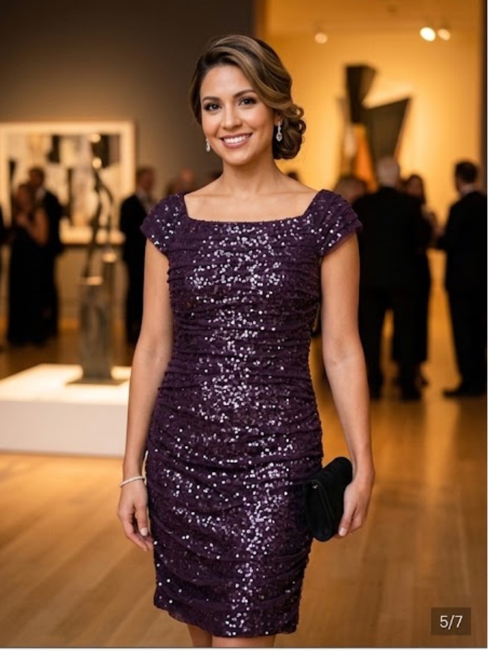 Lauren Ralph Lauren Purple Sequin Ruched Cocktail Dress